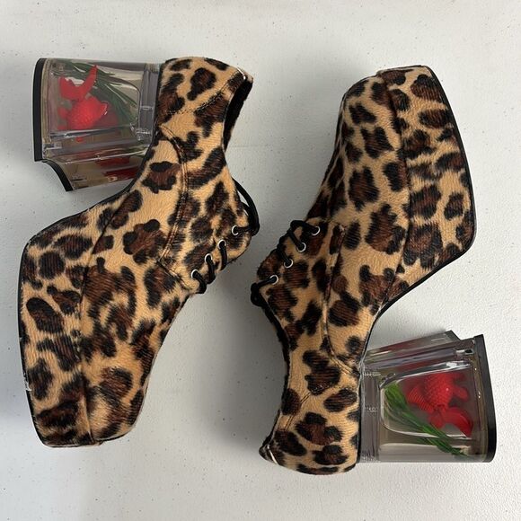 NWOT Funtasma Mens 9 Leopard Platform Shoes Fish Bowl Pimp Disco 70s Costume - Picture 7 of 14